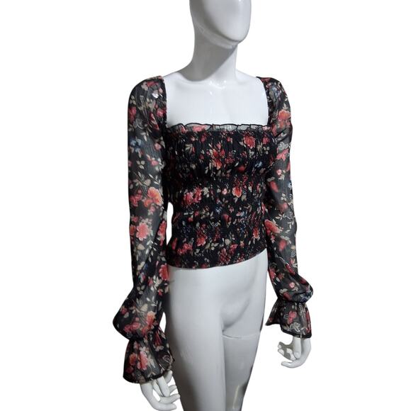 Mi Ami Smocked whimsical Fairycore Womens size Large Romantic Sheer Metallic Top - Picture 1 of 13